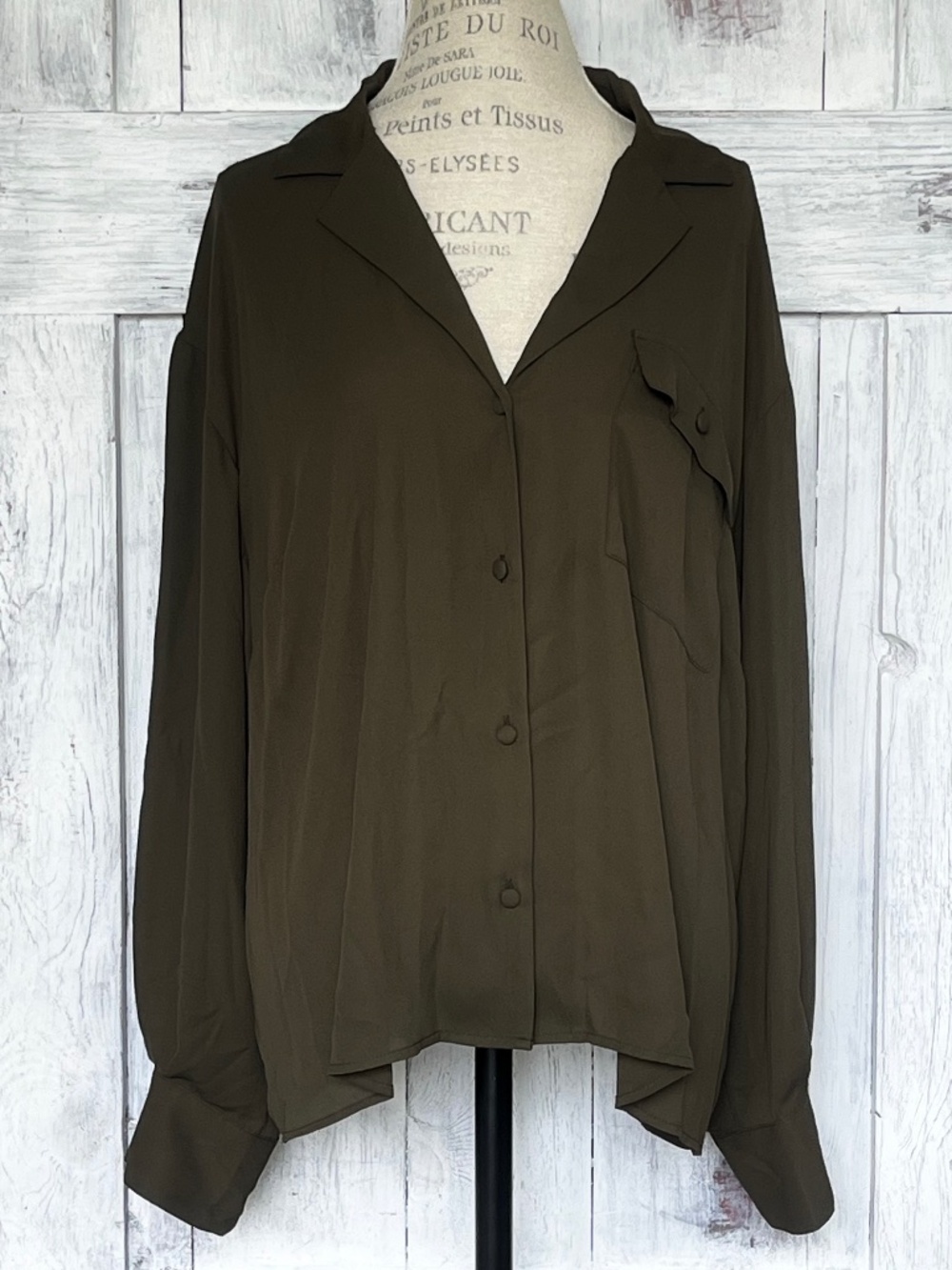 Worthington-Women's-Dark Olive Green-Long Sleeve Button Down Blouse-Size 2X-NWT